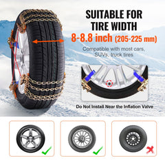 8 PCS Snow Chains Tire Width 9.2-11.2in/235-28mm for Car/Pickup/SUV/Truck