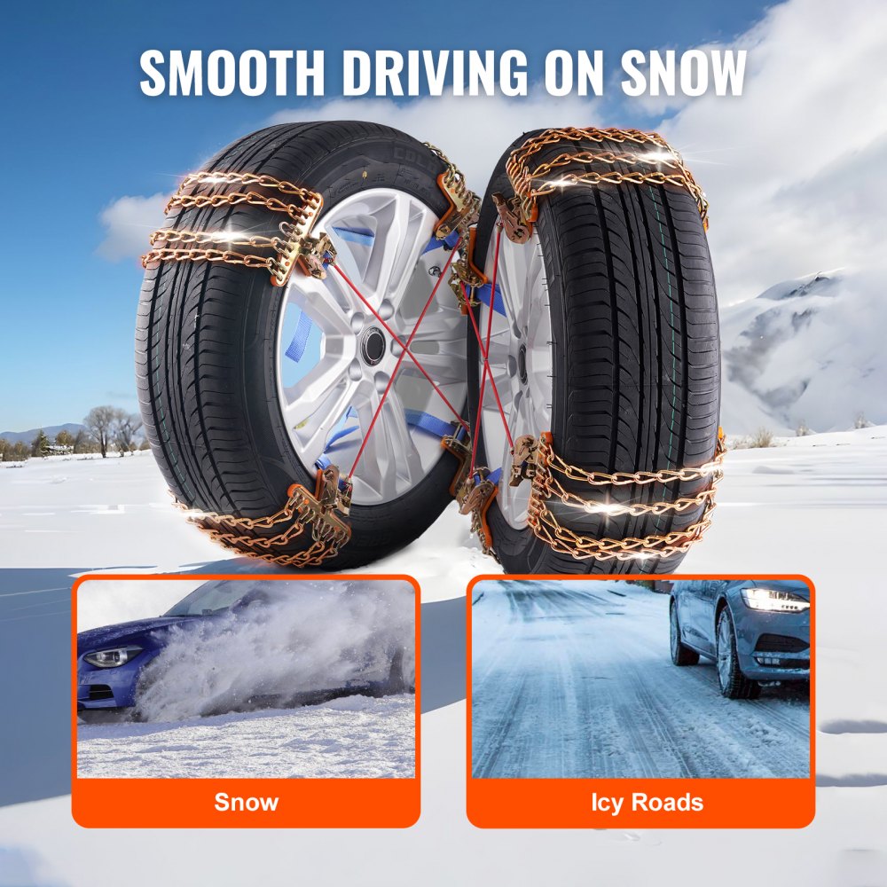 8 PCS Snow Chains Tire Width 9.2-11.2in/235-28mm for Car/Pickup/SUV/Truck
