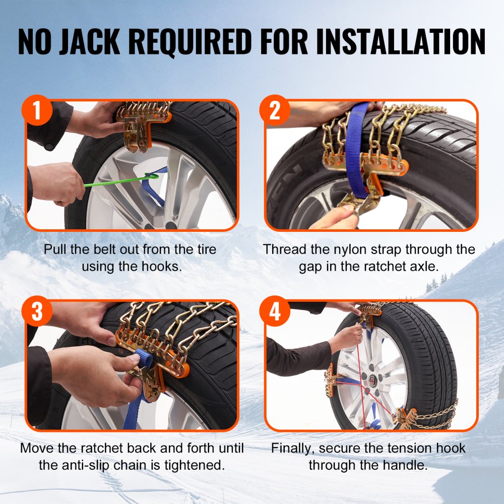8 PCS Snow Chains Tire Width 9.2-11.2in/235-28mm for Car/Pickup/SUV/Truck