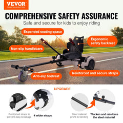 Hoverboard Seat Attachment, Compatible with All 6.5" 8" 8.5" 10" Hoverboards, Grips Control, Adjustable Frame Length and 220 LBS Load Capacity, Hover Board Go Karts Accessory, for Kids Adults