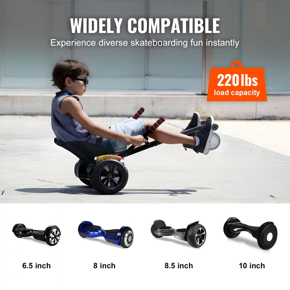 Hoverboard Seat Attachment, Compatible with All 6.5" 8" 8.5" 10" Hoverboards, Grips Control, Adjustable Frame Length and 220 LBS Load Capacity, Hover Board Go Karts Accessory, for Kids Adults