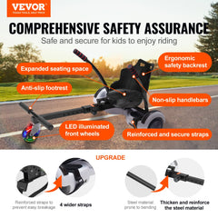 Hoverboard Seat Attachment, for 6.5" 8" 8.5" 10" Hoverboards, with LED Lights, Grips Control, Adjustable Frame Length and 220 LBS Load Capacity, Hover Board Go Karts Accessory, for Kids Adults