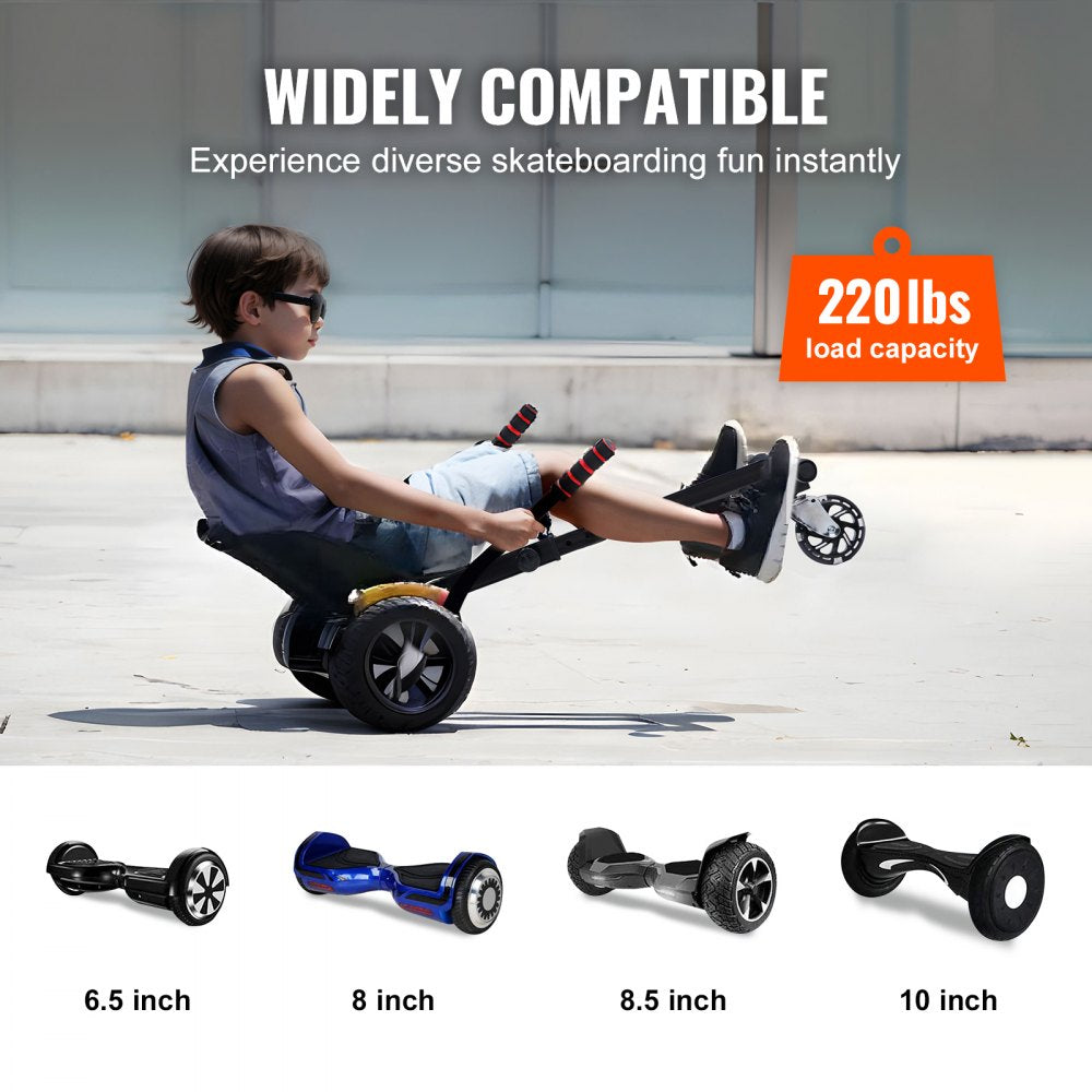 Hoverboard Seat Attachment, for 6.5" 8" 8.5" 10" Hoverboards, with LED Lights, Grips Control, Adjustable Frame Length and 220 LBS Load Capacity, Hover Board Go Karts Accessory, for Kids Adults