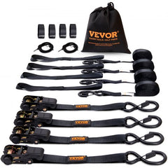 Ratchet Tie Down Straps (4PK), 2200 lb Max Break Strength, Includes 4 Premium 1" x 15` Rachet Tie Downs with Padded Handles, for Moving Securing Cargo, Appliances, Lawn Equipment, Motorcycle