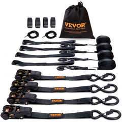 Ratchet Tie Down Straps (4PK), 2200 lb Max Break Strength, Includes 4 Premium 1" x 15` Rachet Tie Downs with Padded Handles, for Moving Securing Cargo, Appliances, Lawn Equipment, Motorcycle