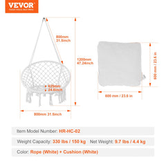 Hammock Swinging Chair Macramé Hanging Chair with Cushion Indoor & Outdoor