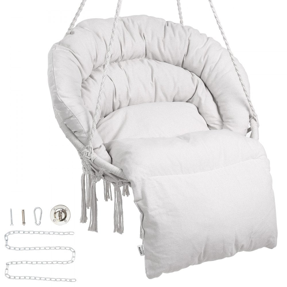 Hammock Swinging Chair Macramé Hanging Chair with Cushion Indoor & Outdoor