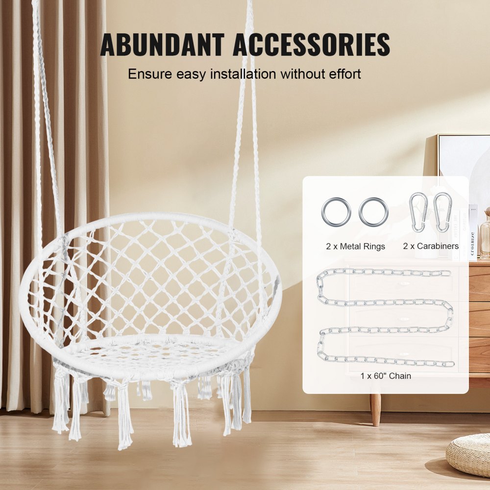 Hammock Hanging Swinging Chair Macramé Hanging Chair for Indoor & Outdoor