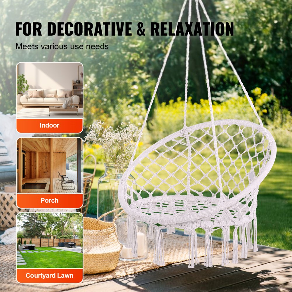 Hammock Hanging Swinging Chair Macramé Hanging Chair for Indoor & Outdoor