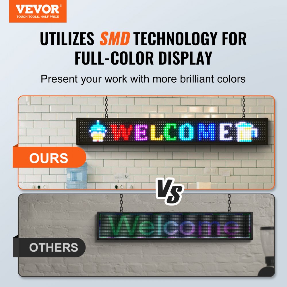 Programmable LED Sign, P10 Full Color LED Scrolling Panel, DIY Custom Text Animation Pattern Display Board, WIFI USB Control Message Shop Sign for Store Business Party Bar Advertising 52"x8"