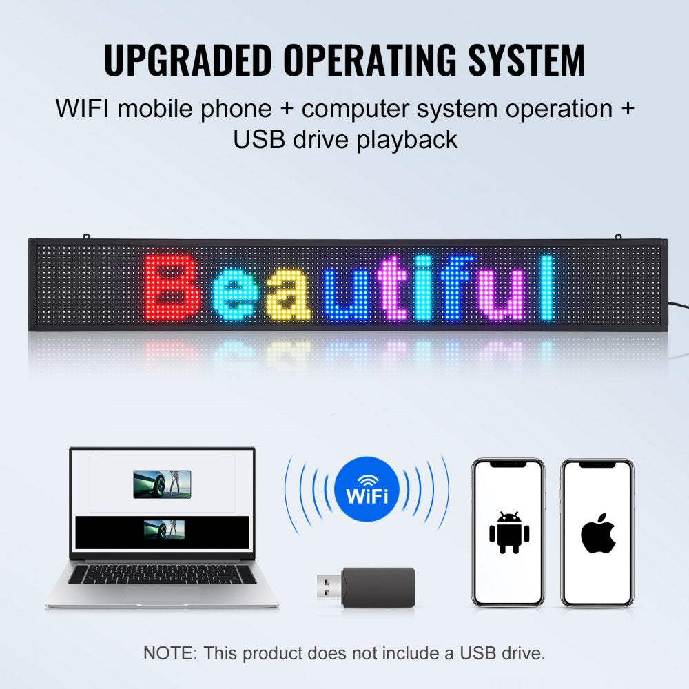 Programmable LED Sign, P10 Full Color LED Scrolling Panel, DIY Custom Text Animation Pattern Display Board, WIFI USB Control Message Shop Sign for Store Business Party Bar Advertising 52"x8"