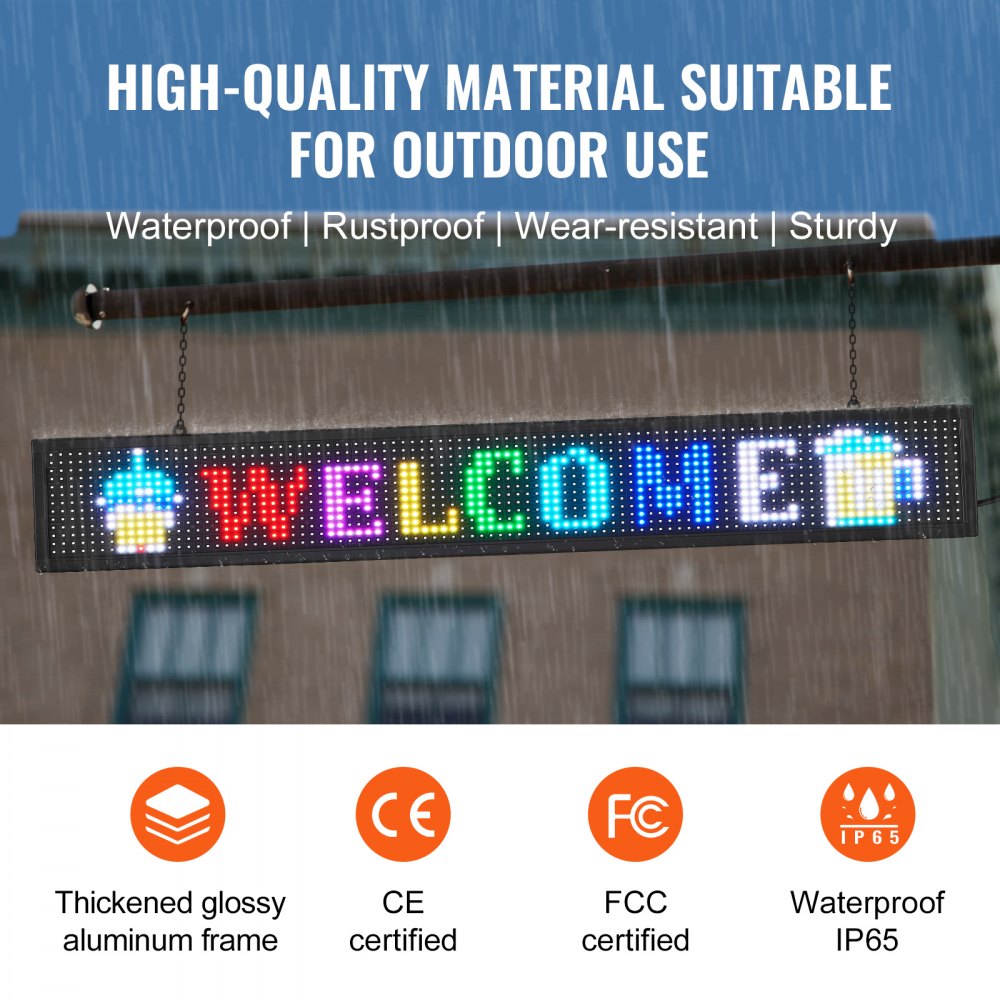 Programmable LED Sign, P10 Full Color LED Scrolling Panel, DIY Custom Text Animation Pattern Display Board, WIFI USB Control Message Shop Sign for Store Business Party Bar Advertising 52"x8"