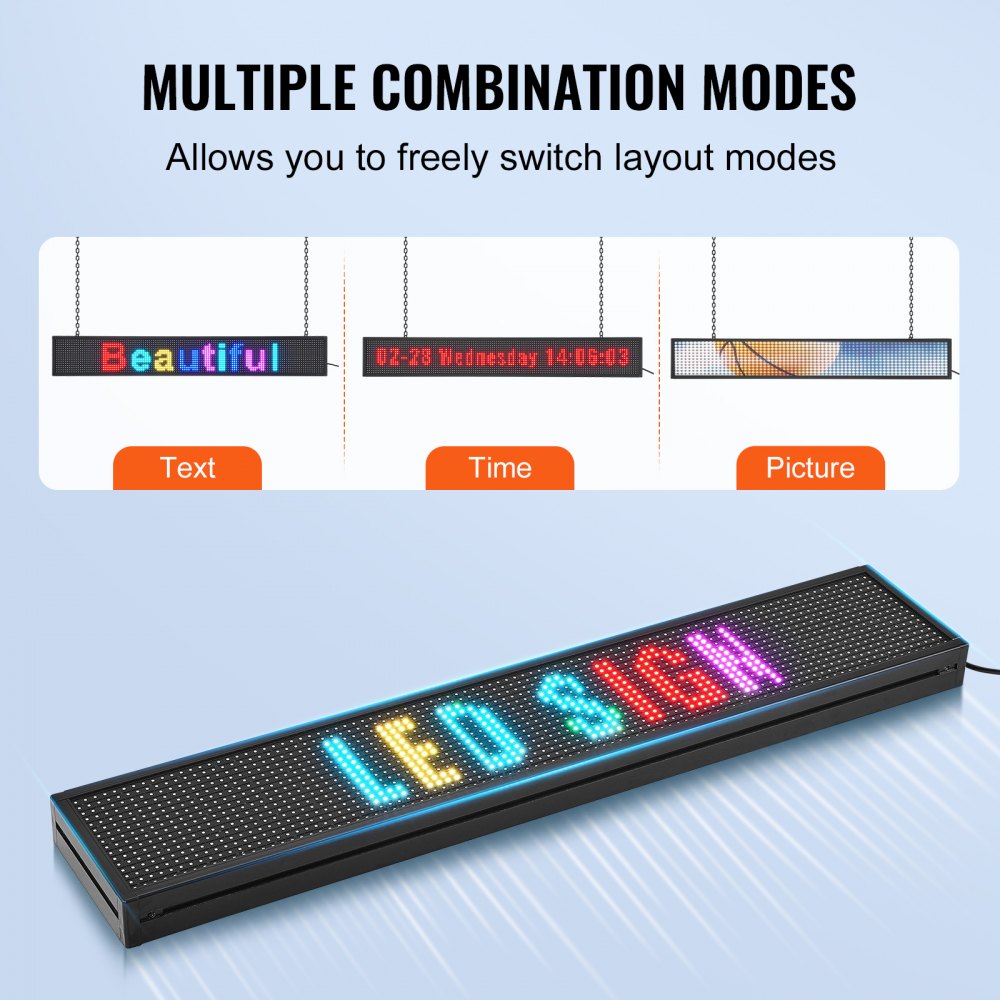 Programmable LED Sign, P10 Full Color LED Scrolling Panel, DIY Custom Text Animation Pattern Display Board, WIFI USB Control Message Shop Sign for Store Business Party Bar Advertising 52"x8"
