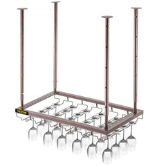 Ceiling Wine Glass Rack, 23.6 x 13.8 inch Hanging Wine Glass Rack, 18.9-35.8 inch Height Adjustable Hanging Wine Rack Cabinet, Coppery Wall-Mounted Wine Glass Rack Perfect for Bar Cafe Kitchen