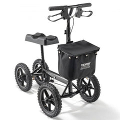 Folding Knee Scooter, Aluminum Steerable Knee Walker with Height-Adjustable Handlebar & Knee Pad, 12" All-Terrain Wheels, Dual Brakes, Leg Recovery Scooter for Broken Ankle Foot Injuries, 350LBS
