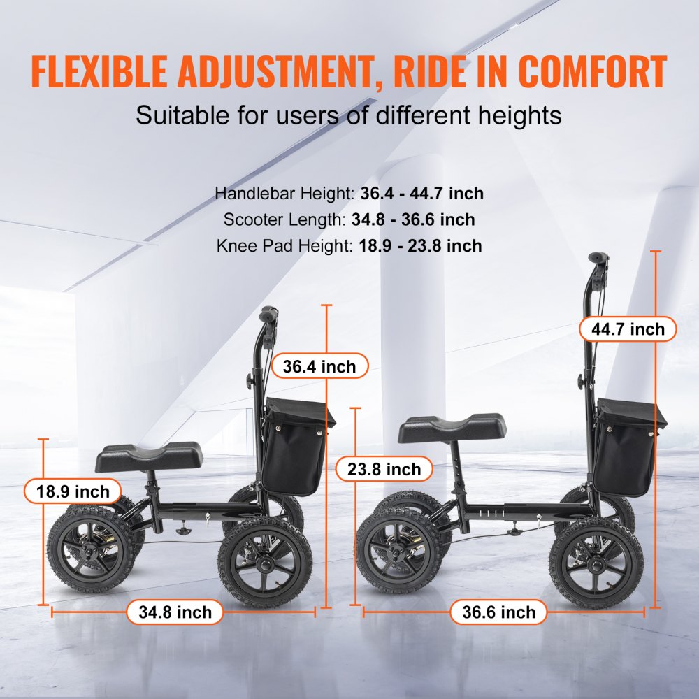 Folding Knee Scooter, Aluminum Steerable Knee Walker with Height-Adjustable Handlebar & Knee Pad, 12" All-Terrain Wheels, Dual Brakes, Leg Recovery Scooter for Broken Ankle Foot Injuries, 350LBS