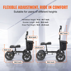Folding Knee Scooter, Aluminum Steerable Knee Walker with Height-Adjustable Handlebar & Knee Pad, 12" All-Terrain Wheels, Dual Brakes, Leg Recovery Scooter for Broken Ankle Foot Injuries, 350LBS