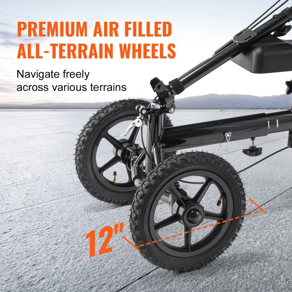 Folding Knee Scooter, Aluminum Steerable Knee Walker with Height-Adjustable Handlebar & Knee Pad, 12" All-Terrain Wheels, Dual Brakes, Leg Recovery Scooter for Broken Ankle Foot Injuries, 350LBS