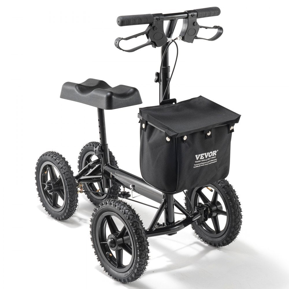 Folding Knee Scooter, Aluminum Steerable Knee Walker with Height-Adjustable Handlebar & Knee Pad, 12" All-Terrain Wheels, Dual Brakes, Leg Recovery Scooter for Broken Ankle Foot Injuries, 350LBS