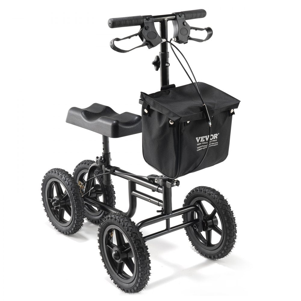Folding Knee Scooter, Carbon Steel Steerable Knee Walker with Height-Adjustable Handlebar & Knee Pad, 12" All-Terrain Wheel, Dual Brakes, Leg Recovery Scooter for Injured Ankle Foot Knee, 350LBS