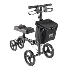 Folding Knee Scooter, Carbon Steel Steerable Knee Walker with Height-Adjustable Handlebar & Knee Pad, All-Terrain Solid Wheels, Dual Brakes, Leg Recovery Scooter for Broken Ankle Foot Injuries
