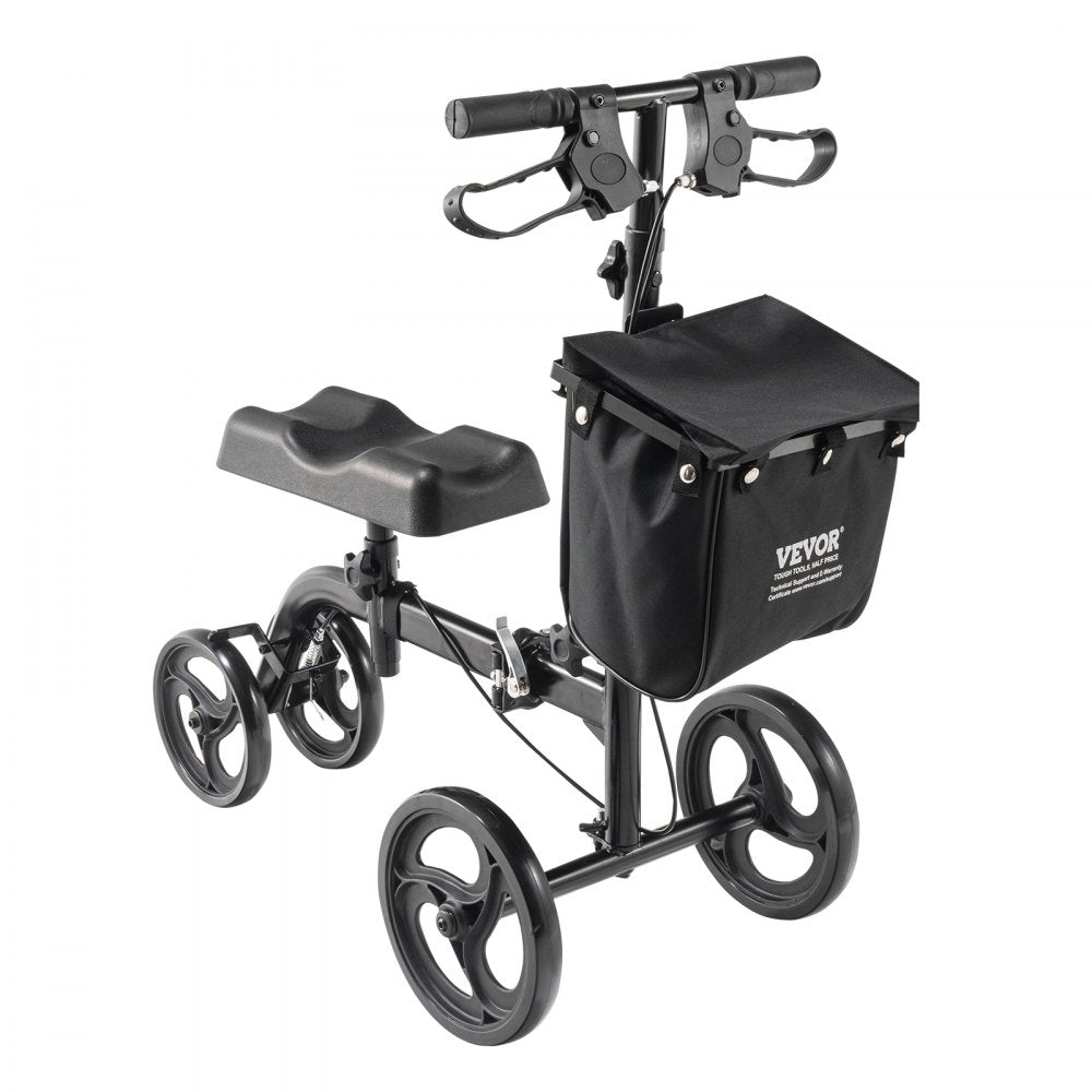 Folding Knee Scooter, Carbon Steel Steerable Knee Walker with Height-Adjustable Handlebar & Knee Pad, All-Terrain Solid Wheels, Dual Brakes, Leg Recovery Scooter for Broken Ankle Foot Injuries