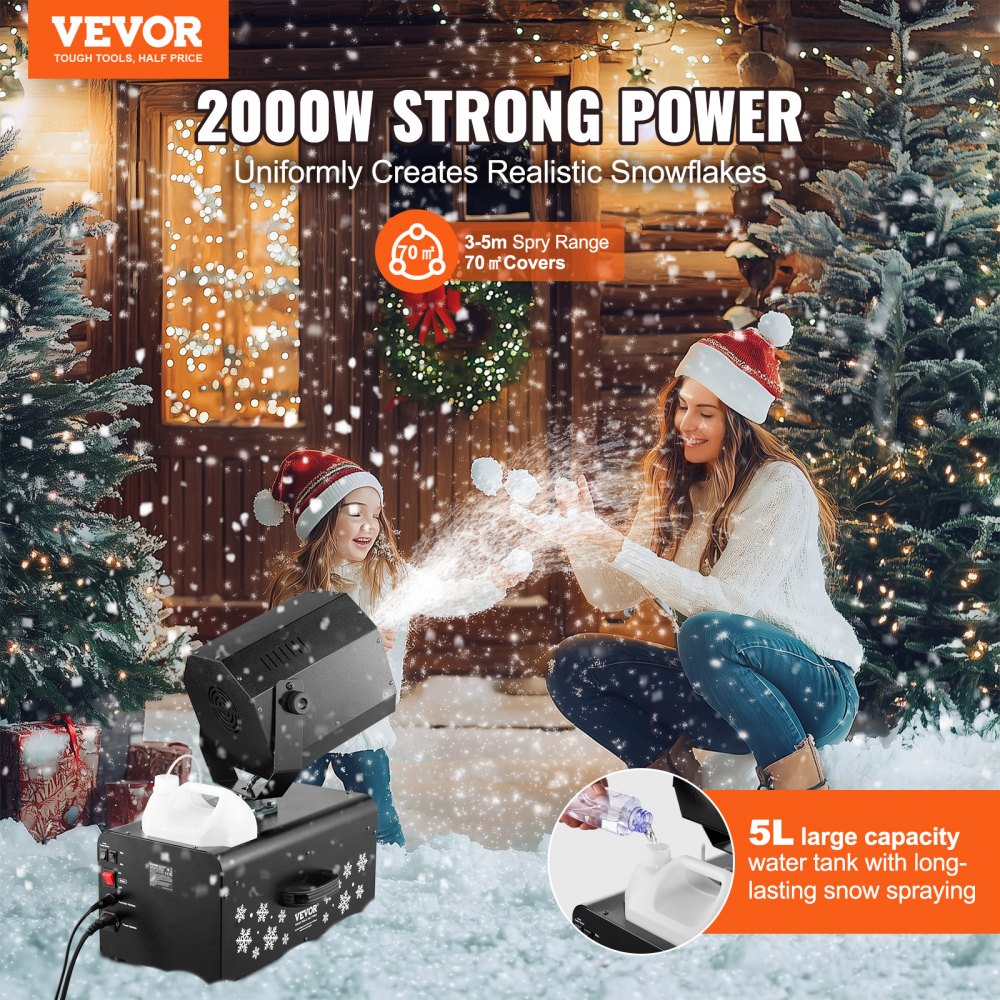 Snow Machine 2000W Wireless Remote Swing Snow Making Machine for Holiday