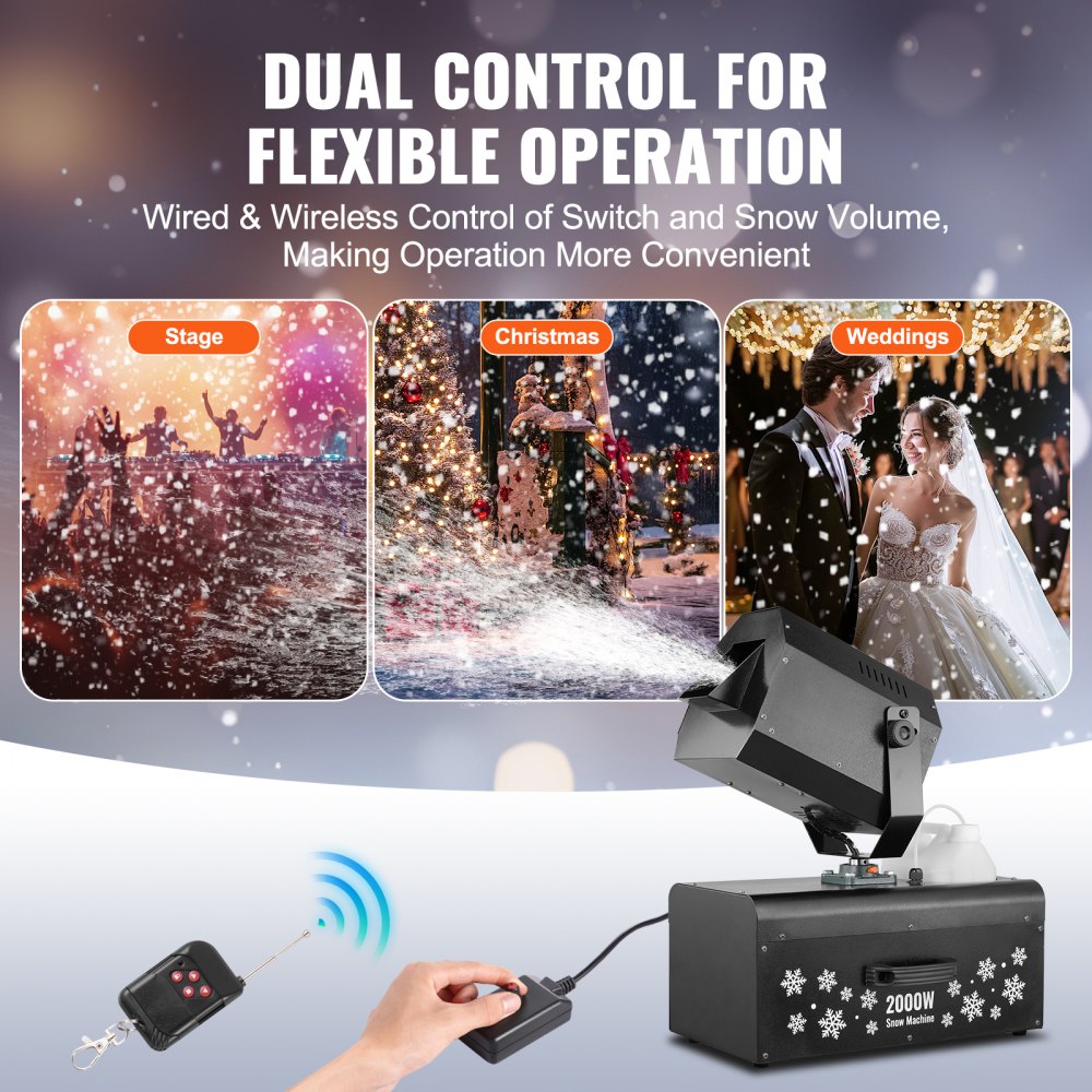 Snow Machine 2000W Wireless Remote Swing Snow Making Machine for Holiday