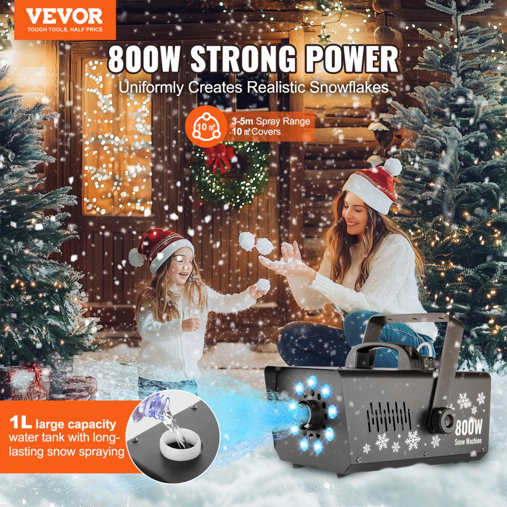 Snow Machine 800W Handheld Hanging Snow Maker with LED Light for Holidays