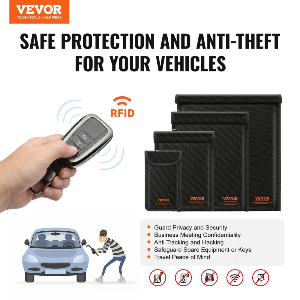 Faraday Bag, 4 Pack Faraday Pouch Set for Laptop(16.9x15), Tablet(13x10.2), Phone(7.9x4.7) & Radio(10.6x7.9), Fireproof Signal Blocking Holder Faraday Pouch for Anti-Theft & Anti-Hacking