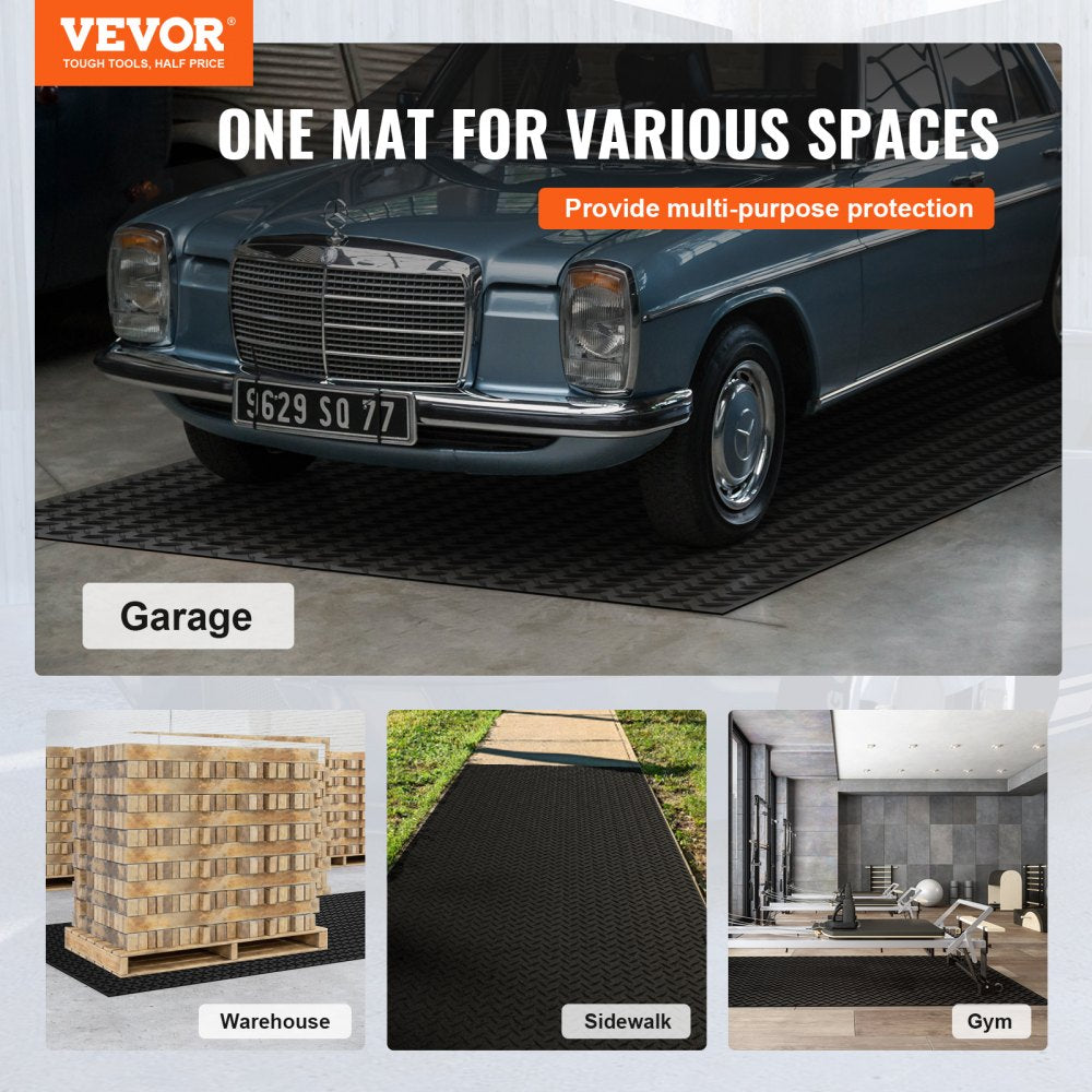 Black 3mm SBR rubber garage flooring roll with a diamond plate pattern for durability and slip resistance.