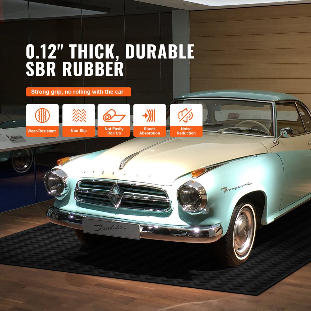 Black 3mm SBR rubber garage flooring roll with a diamond plate pattern for durability.
