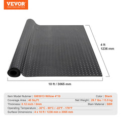 Black 3mm SBR rubber garage flooring roll with a diamond plate pattern for slip resistance.