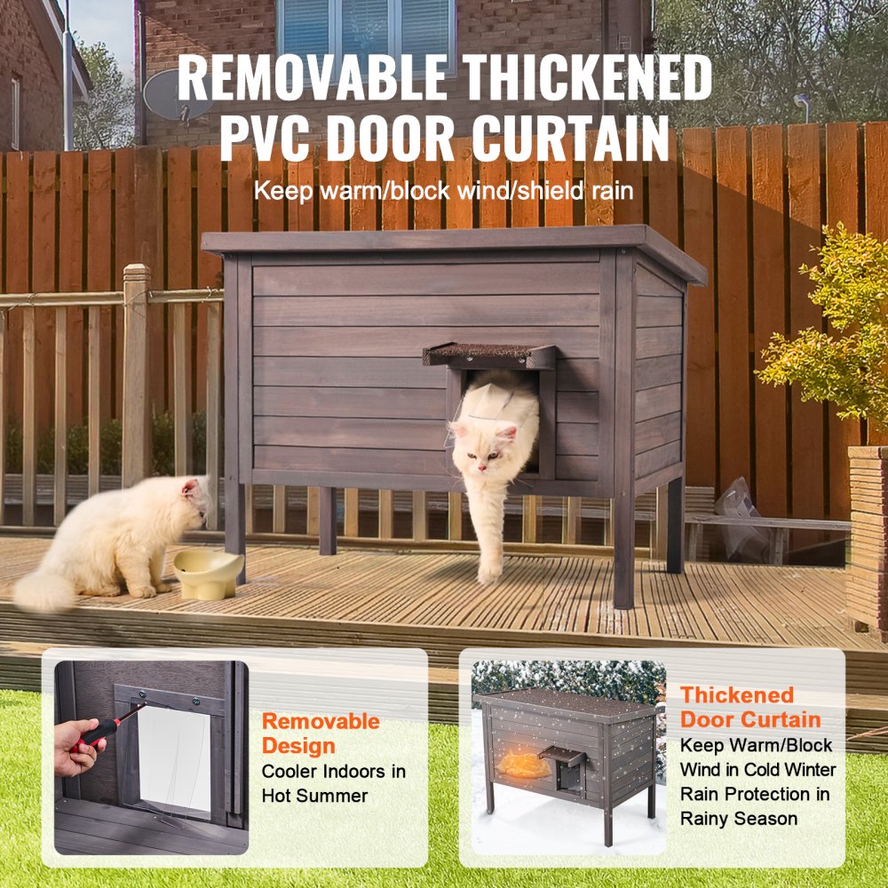 Bostome outdoor wooden feral cat house with PVC flaps and insulated shelter design.