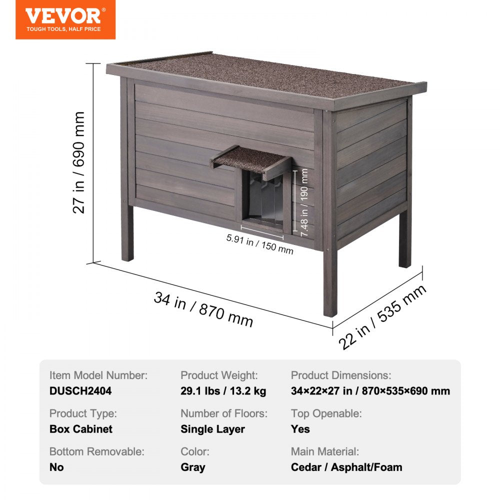 Outdoor wooden cat house with insulated shelter and PVC flaps for weather protection.