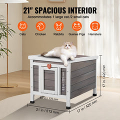 Outdoor Cat House Wooden Feral Cat Shelter with Roof & PVC Door Flaps