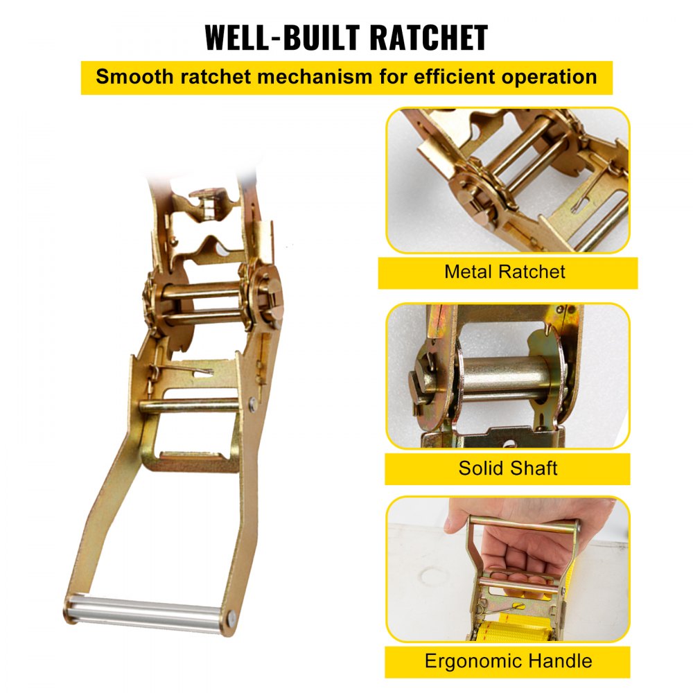E Track Ratchet Strap, 18PCS 2" x 15` E-Track Straps 4400 LBS Breaking Strength, with Polyester Webbing & Spring Fitting & Ratchets, Durable Tie-Downs for Motorcycles, Tire, Trailer Loads