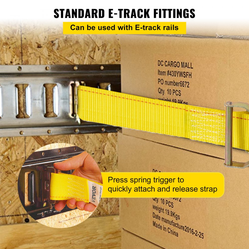 E Track Ratchet Strap, 18PCS 2" x 15` E-Track Straps 4400 LBS Breaking Strength, with Polyester Webbing & Spring Fitting & Ratchets, Durable Tie-Downs for Motorcycles, Tire, Trailer Loads
