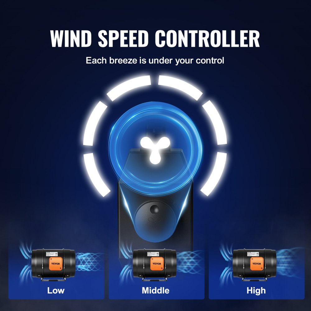 Bostome 8 inch inline duct fan with variable speed control and quiet AC motor for ventilation.