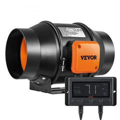 6-inch inline duct fan with black housing, orange accents, and digital speed controller.