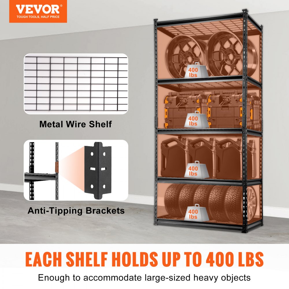 Storage Shelving Unit, 5-Tier Adjustable, 2000 lbs Capacity, Heavy Duty Garage Shelves Metal Organizer Wire Rack, Black, 36" L x 16" W x 72" H for Kitchen Pantry Basement Bathroom Laundry Closet