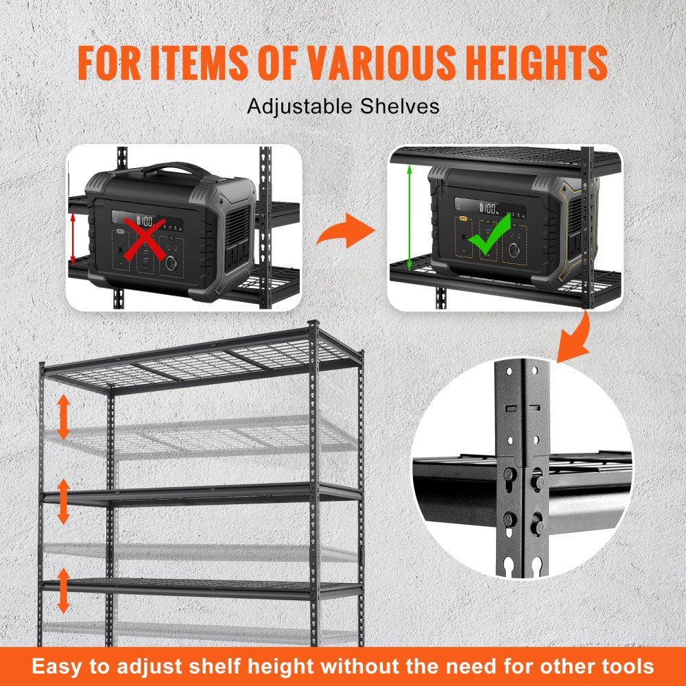 Storage Shelving Unit, 5-Tier Adjustable, 2000 lbs Capacity, Heavy Duty Garage Shelves Metal Organizer Wire Rack, Black, 60" L x 24" W x 78" H for Kitchen Pantry Basement Bathroom Laundry Closet
