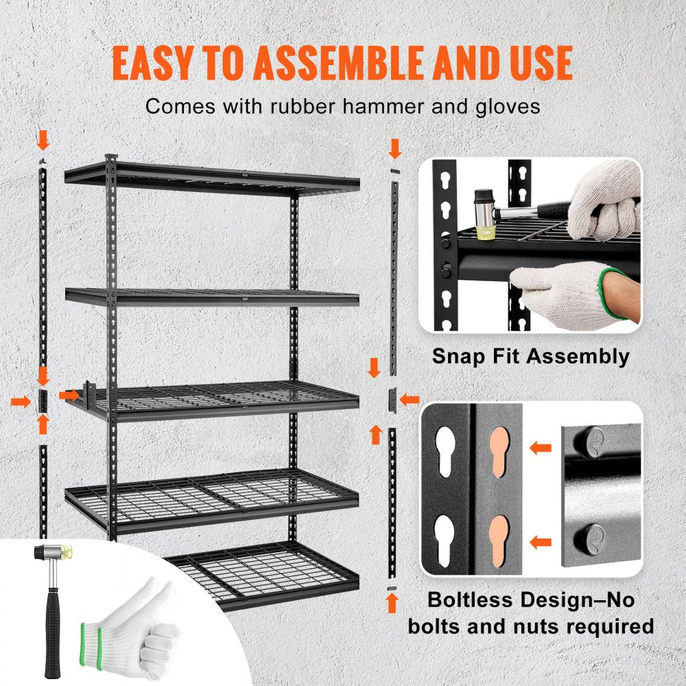 Storage Shelving Unit, 5-Tier Adjustable, 2000 lbs Capacity, Heavy Duty Garage Shelves Metal Organizer Wire Rack, Black, 48" L x 24" W x 72" H for Kitchen Pantry Basement Bathroom Laundry Closet