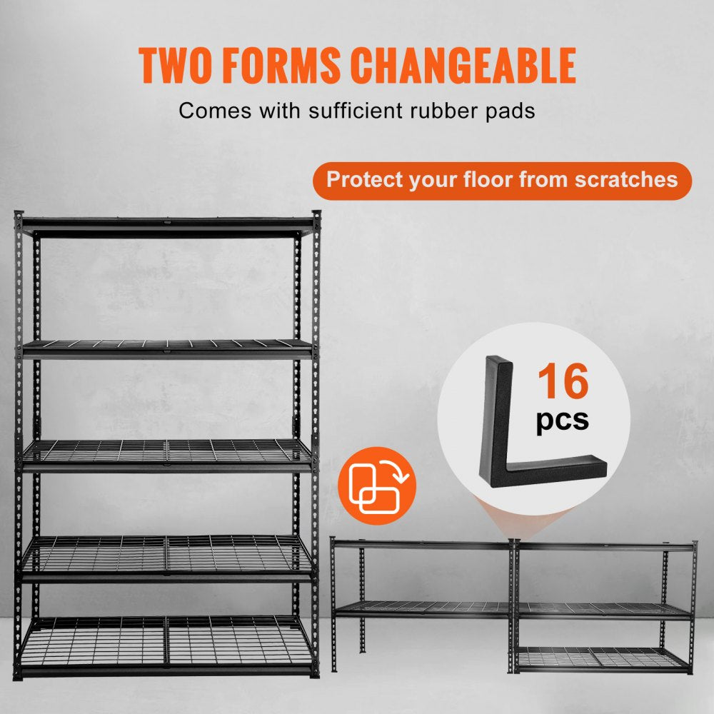 Storage Shelving Unit, 5-Tier Adjustable, 2000 lbs Capacity, Heavy Duty Garage Shelves Metal Organizer Wire Rack, Black, 48" L x 24" W x 72" H for Kitchen Pantry Basement Bathroom Laundry Closet