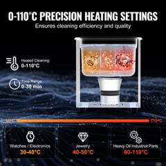 Professional Jewelry Cleaning Machine, 2L Jewelry Cleaner Ultrasonic Machine with Heater & Timer, Digital Ultrasonic Cleaner for Cleaning Denture Dental Oral Irrigator Parts Retainer Glasses