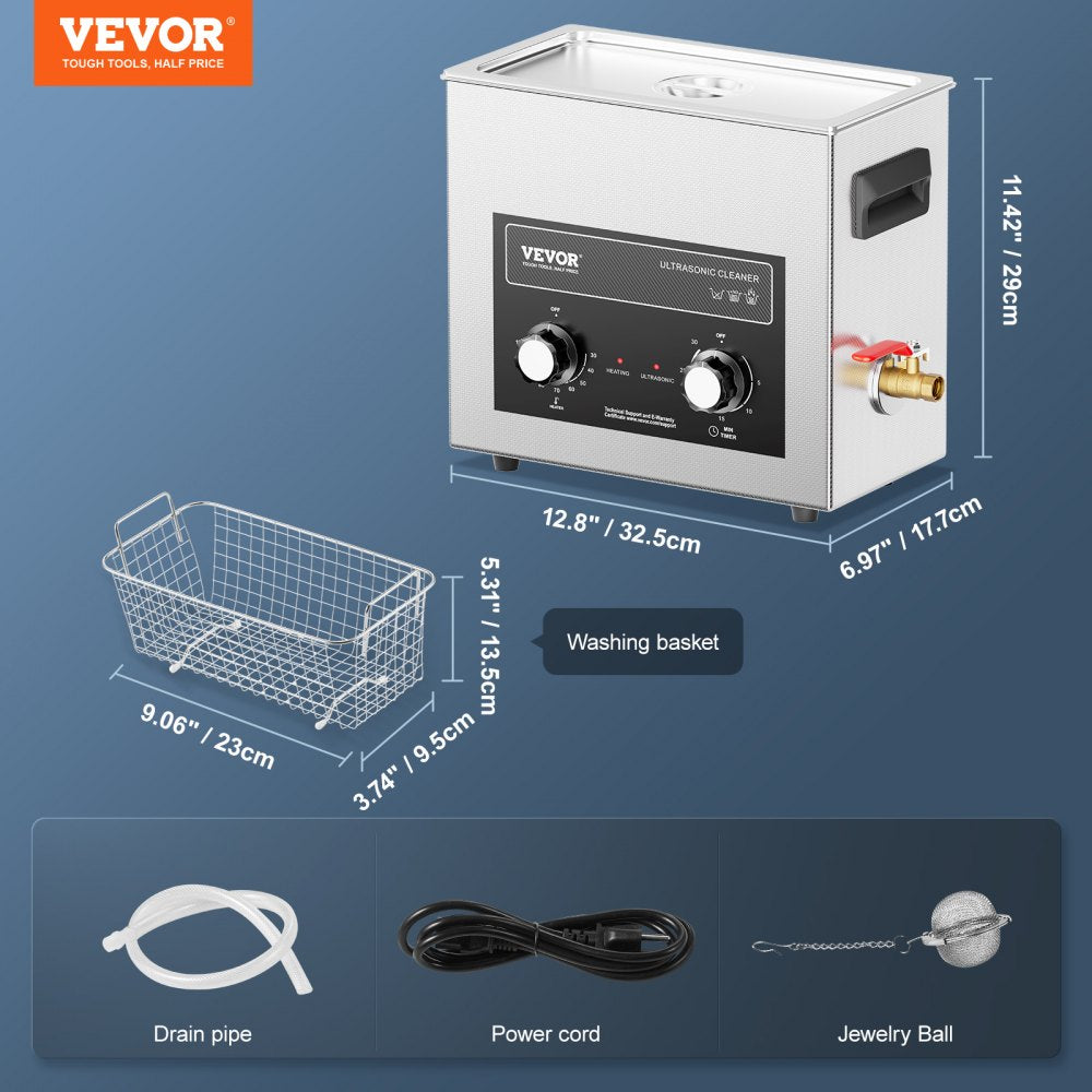 6L Ultrasonic Cleaner with Heater Timer & Basket, Professional Digital Sonic Cavitation Machine, 180W Cleaning Machine for Watch Instruments, Glasses, Coin, Metal Parts, Tool