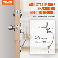 Front Door Handle and Deadbolt Set, Satin Nickel Front Door Lock Set with Interior Knob, Adjustable Hole Spacing Single Cylinder Handleset, for Right and Left Handed Entrance and Front Door