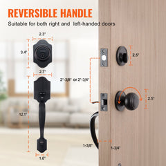 Front Door Handle and Deadbolt Set, Antique Copper Front Door Lock Set with Interior Knob, Adjustable Hole Spacing Single Cylinder Handleset, for Right and Left Handed Entrance and Front Door