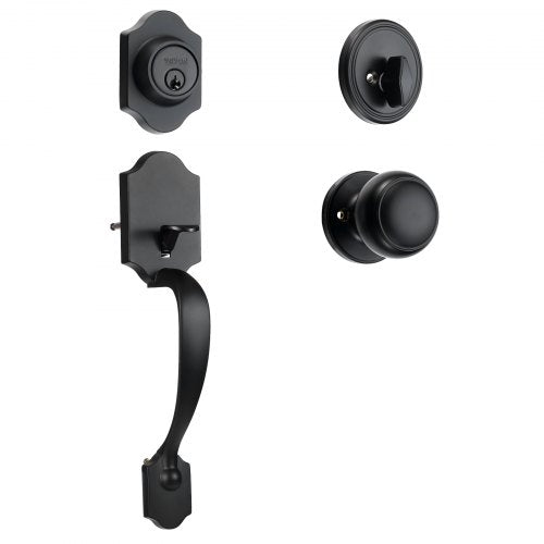 Front Door Handle and Deadbolt Set, Matte Black Front Door Lock Set with Interior Knob,  Adjustable Hole Spacing Single Cylinder Handleset, for Right and Left Handed Entrance and Front Door