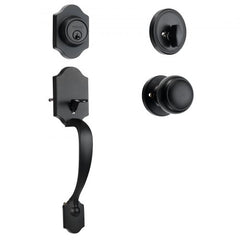 Front Door Handle and Deadbolt Set, Matte Black Front Door Lock Set with Interior Knob,  Adjustable Hole Spacing Single Cylinder Handleset, for Right and Left Handed Entrance and Front Door